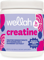 Wellah Creatine for Women bottle in Blueberry Pomegranate, supports workout stamina