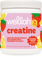 Wellah Creatine for Women Strawberry Lemonade bottle shown as refreshing workout fuel.