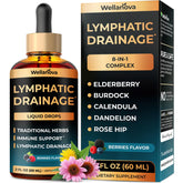 Wellanova Lymphatic Drainage Drops bottle close-up showing a clean herbal formula.