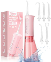 Wellfine water dental flosser front view highlighting compact cordless design and large tank