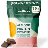 Wellious almond protein powder chocolate scoop for clean energy.
