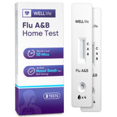 WELL LIFE Flu A&B home test kit front view for at-home screening.