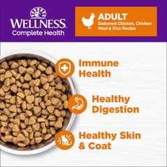 Wellness Complete Health dry kibble close-up showing real chicken flavor for adult cats.