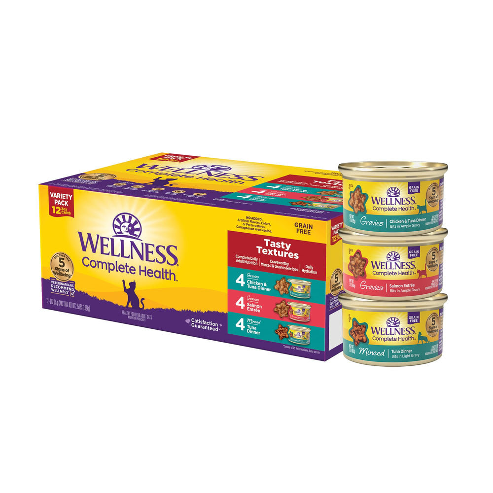 Wellness Complete Health gravy salmon can for protein-rich meals for adult cats.