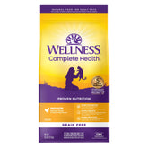 Wellness Complete Health indoor chicken kibble in bag supports balanced energy for indoor cats.