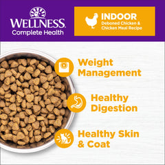 Wellness Complete Health Indoor Chicken kibble texture shows wholesome granules