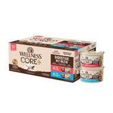 Wellness CORE+ Digestive Health pack of 12 cans shown for cat feeding variety and convenience.
