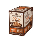 Wellness Core Tiny Tasters variety pack on display, grain-free meals for daily feline nutrition.