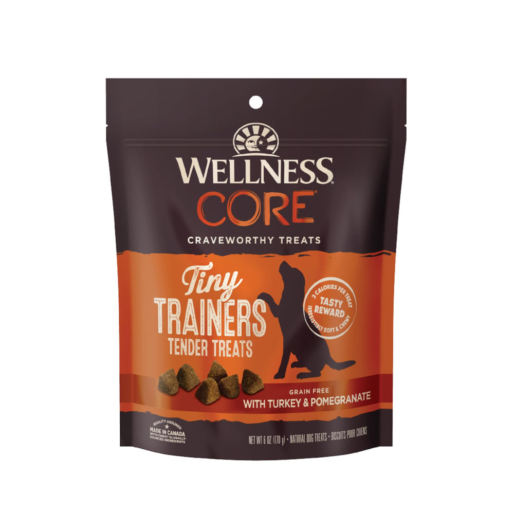 Wellness CORE Tiny Trainers bag close-up, ideal bite-sized rewards for training.