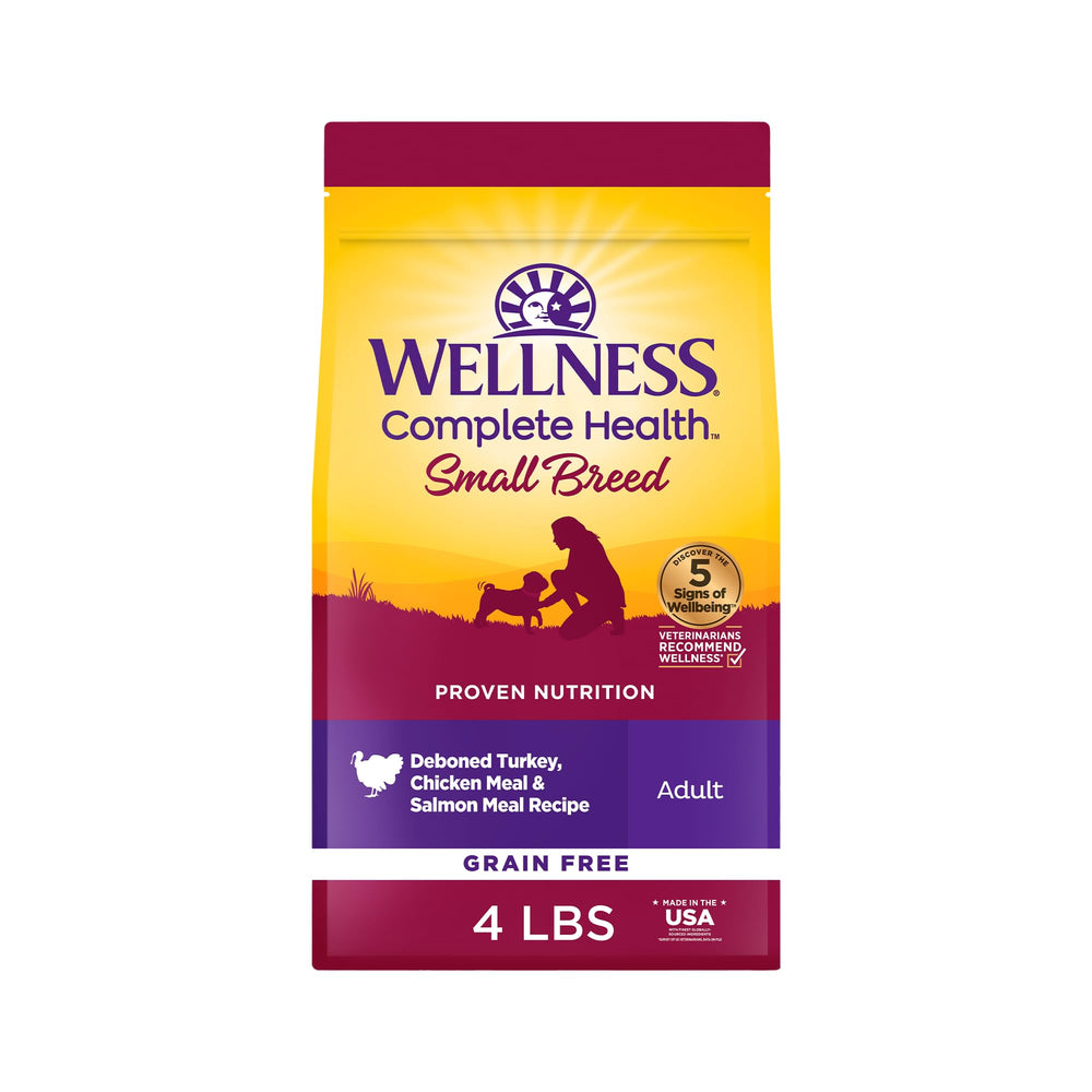 Wellness small-breed dry dog food chicken-salmon recipe 4lb bag supports balanced nutrition