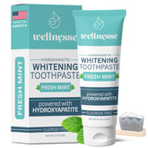 Wellnesse hydroxyapatite toothpaste tube highlights enamel care in a fluoride-free formula for daily brushing