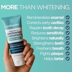 Wellnesse hydroxyapatite whitening effect image shows brighter smile without peroxide