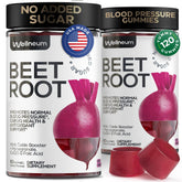 Wellneum Beet Root Gummies bottle front showing cherry flavor for daily cardiovascular support.