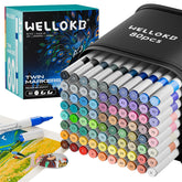 WELLOKB 80-color dual-tip pens close-up showing fine and brush tips for detailed work