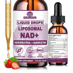 WellVeraVida NADPlus liquid drops pour showing fast absorption for daily energy support