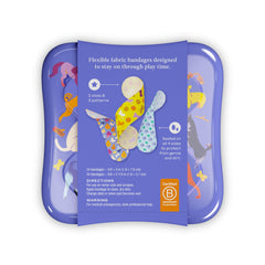 Welly Bandages in assorted shapes with flexible fabric that stays on during play.