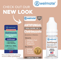 WELMATE Clotrimazole topical on skin shows greaseless formula for quick drying.