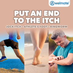 WELMATE application shown on athlete's foot area provides relief.