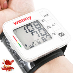 WEONY blood pressure monitor wrist, compact home-use device for quick, reliable readings.