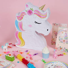 WERNNSAI Unicorn Piñata side view, durable corrugated paper for lasting party fun.