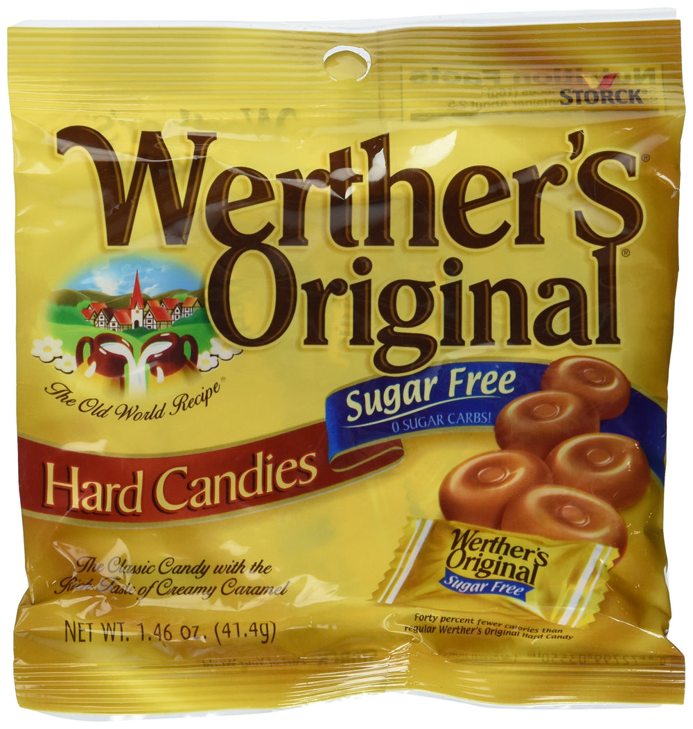 Werther's Original sugar-free hard candies 3-pack front view, convenient on-the-go treat