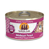 Weruva Classic Cat Mideast Feast tilapia in gravy 3oz can pack24, enticing fish flavor for cats.