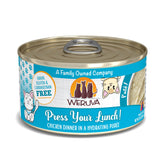 Weruva Press Your Lunch chicken pate can front view, protein-rich daily meal for cats.