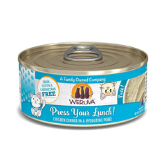 Weruva Press Your Lunch chicken pate can front view showing a smooth paté texture
