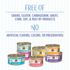 Weruva Tic Tac Whoa ingredients label highlights grain-free and natural formula