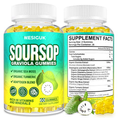 Wesiguk Soursop Graviola Gummies bottle with sea moss and turmeric for immune support