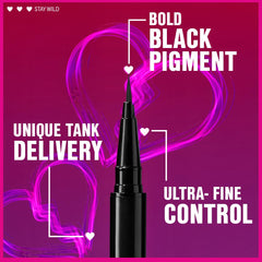 Bold black pigment from Wet n Wild Mega Last Breakup Proof eyeliner for dramatic looks.