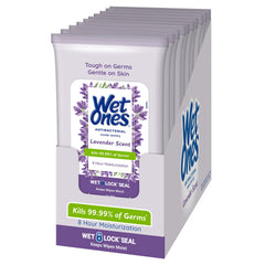 Wet Ones lavender antibacterial wipes in travel canister for on the go germ protection