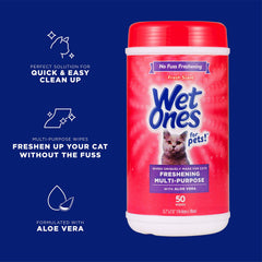 Close-up of Wet Ones for Cats Freshening Wipes with aloe vera.