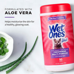 Wet Ones for Cats Freshening Wipes in action on a cat's coat.