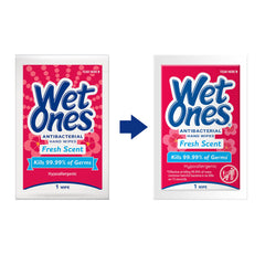 Close up of Wet Ones with fresh scent for quick hand hygiene.