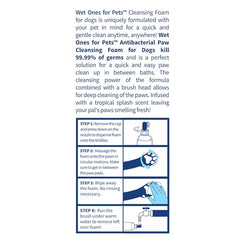 Wet Ones Paw Cleaner foaming solution spreads for thorough paw wash