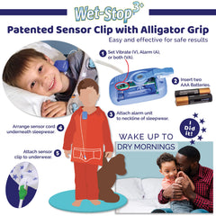 Wet-Stop 3 blue compact alarm unit powered by two AAA batteries for portability