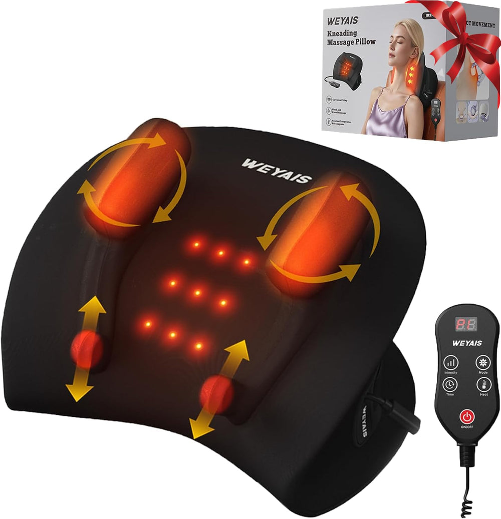Weyais neck massager pillow close view highlights compact, portable relaxation at home
