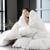 WhatsBedding feather down fiber comforter king top view shows plush warmth