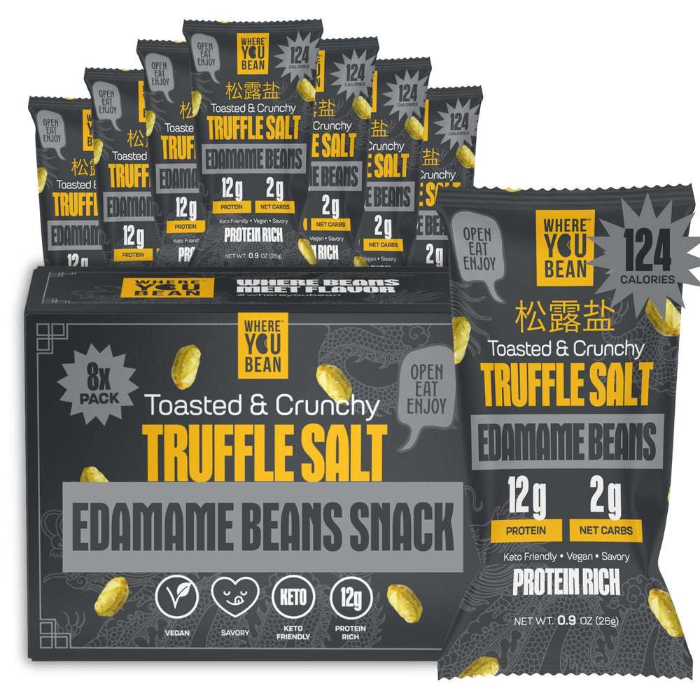 Where You Bean edamame with truffle salt, crunchy protein-packed snack for busy days