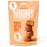 Whims Oat Milk Chocolate Peanut Butter Cups packaging highlighting vegan dairy-free indulgence.