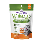 Whimzees Wellness cat dental treats front bag with chicken flavor and fresh breath support