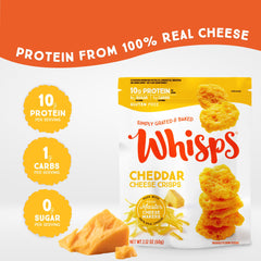 Whisps cheddar cheese crisps close up with golden edges