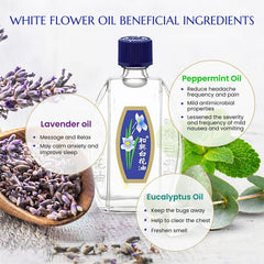 White Flower External Analgesic Balm Oil texture swatch illustrating smooth application for minor aches.