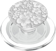 White Flower PopSockets PopGrip featuring floral pattern for a secure, comfortable grip
