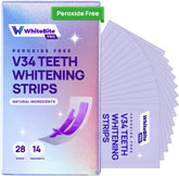 Whitebite Pro purple whitening strips on teeth for a brighter smile