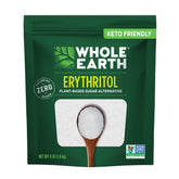 Whole Earth Erythritol 4 lb packaging, resealable pouch for zero-calorie sweetness
