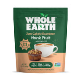 Whole Earth Monk Fruit Sweetener pouch front view for convenient keto-friendly sweetness.