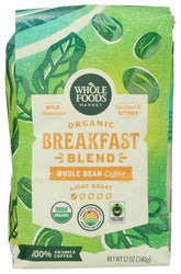 Whole Foods Market Organic Breakfast Blend coffee bag with rich aroma for a smooth morning