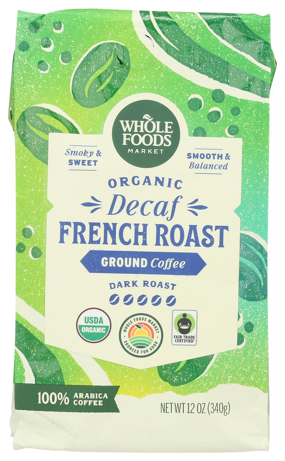 Whole Foods Market organic decaf coffee bag with rich aroma for a smooth, caffeine-free morning